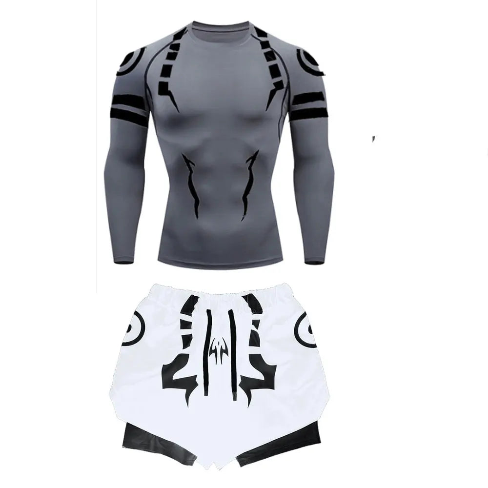 Men's "Jujutsu Kaisen" 3D Compression Set – Premium Gym Shirt & Training Shorts