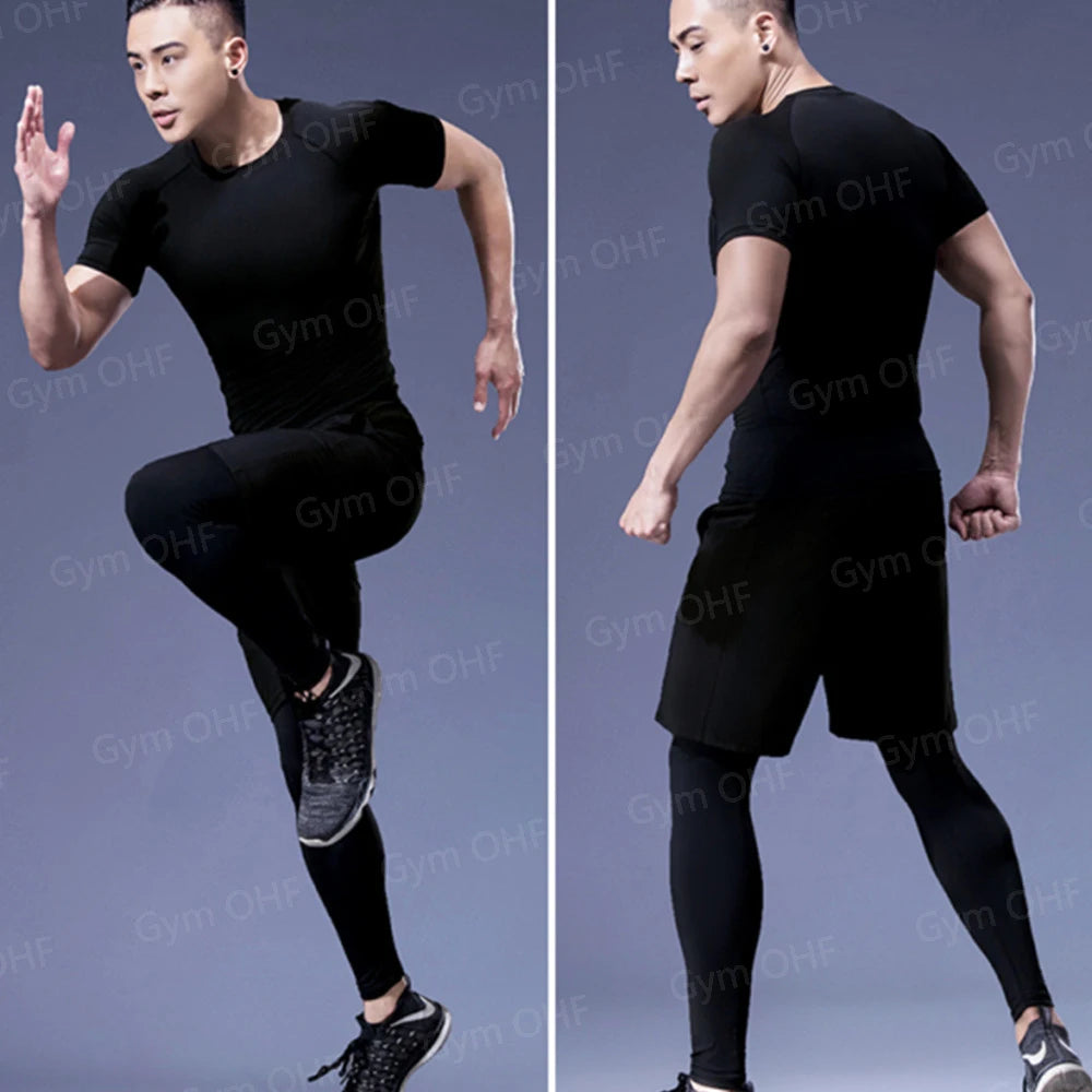 Men's "Heroic Spirit" Anime 2-in-1 Fitness Set – Compression Tee & Double-Deck Shorts