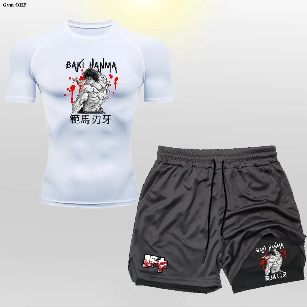 Men's "Baki Hanma: Grappler Edition" Compression Set – 2-in-1 Gym Tee & Shorts