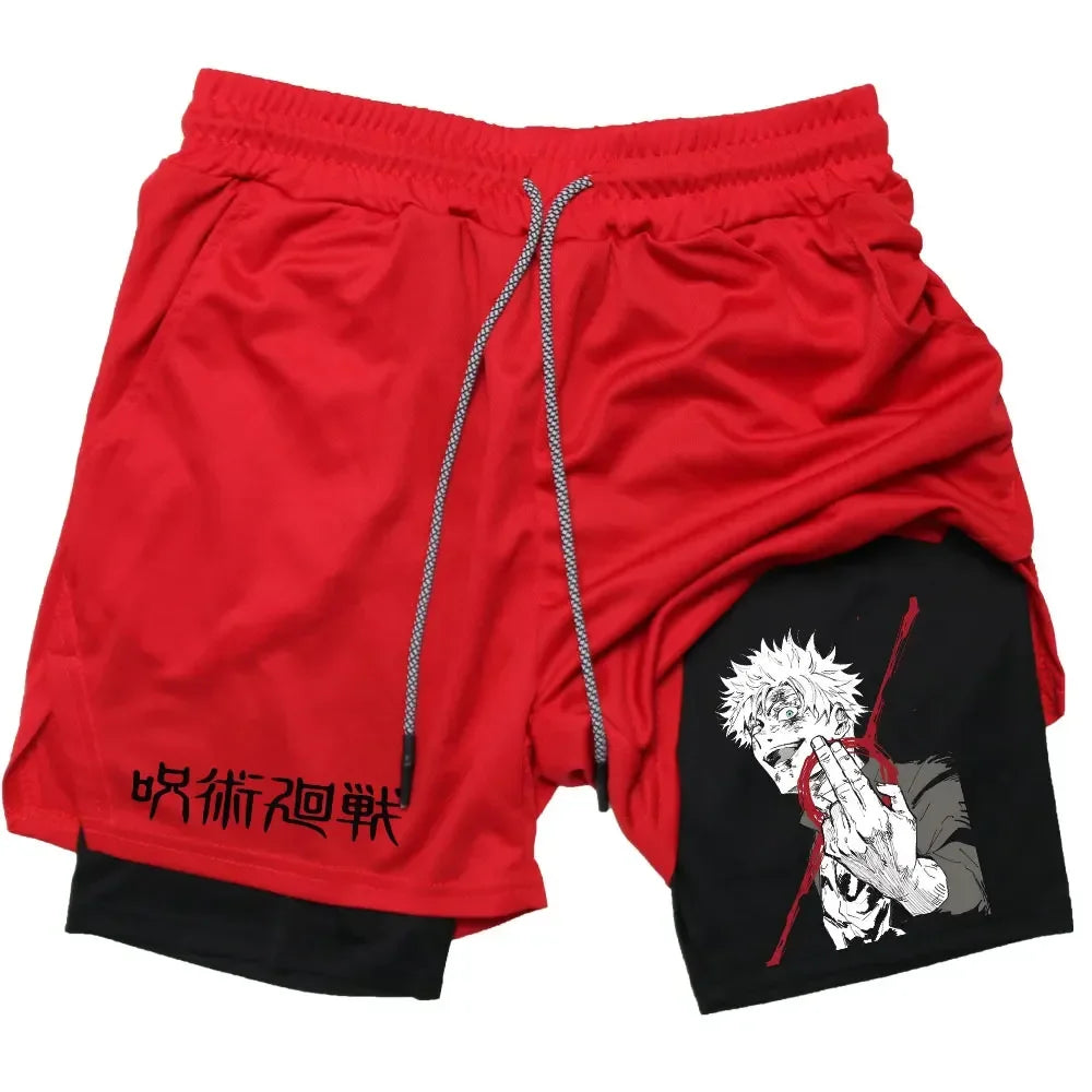 fficial Jujutsu Kaisen 2-in-1 Compression Shorts – Premium Anime Gym Performance Shorts