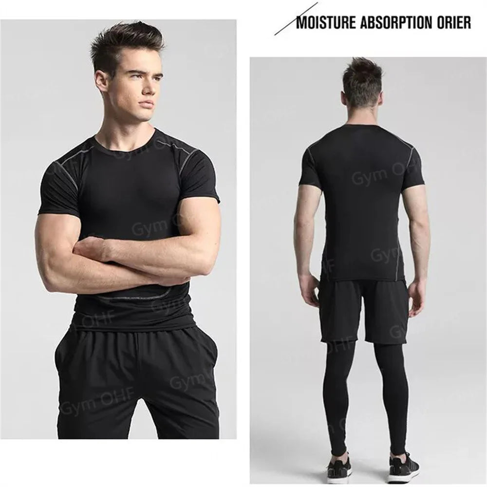 Men's "Heroic Spirit" Anime 2-in-1 Fitness Set – Compression Tee & Double-Deck Shorts