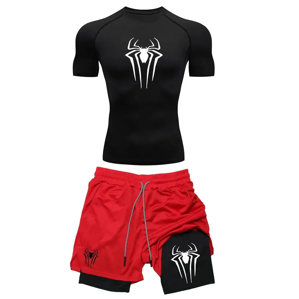 Men's "Spider Web" Y2K Compression Set – Premium Gym T-Shirt & Performance Shorts