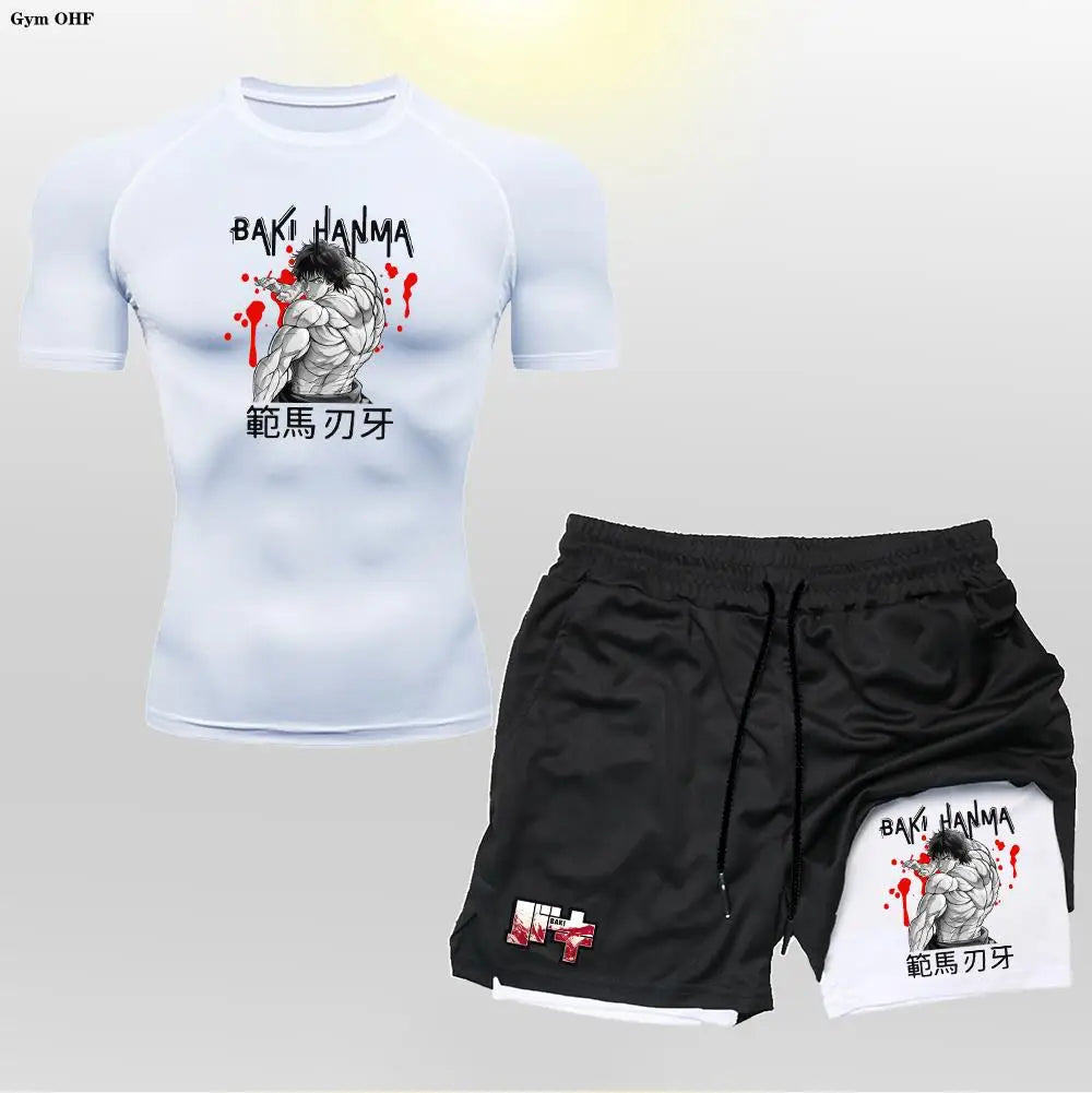 Men's "Baki Hanma: Grappler Edition" Compression Set – 2-in-1 Gym Tee & Shorts