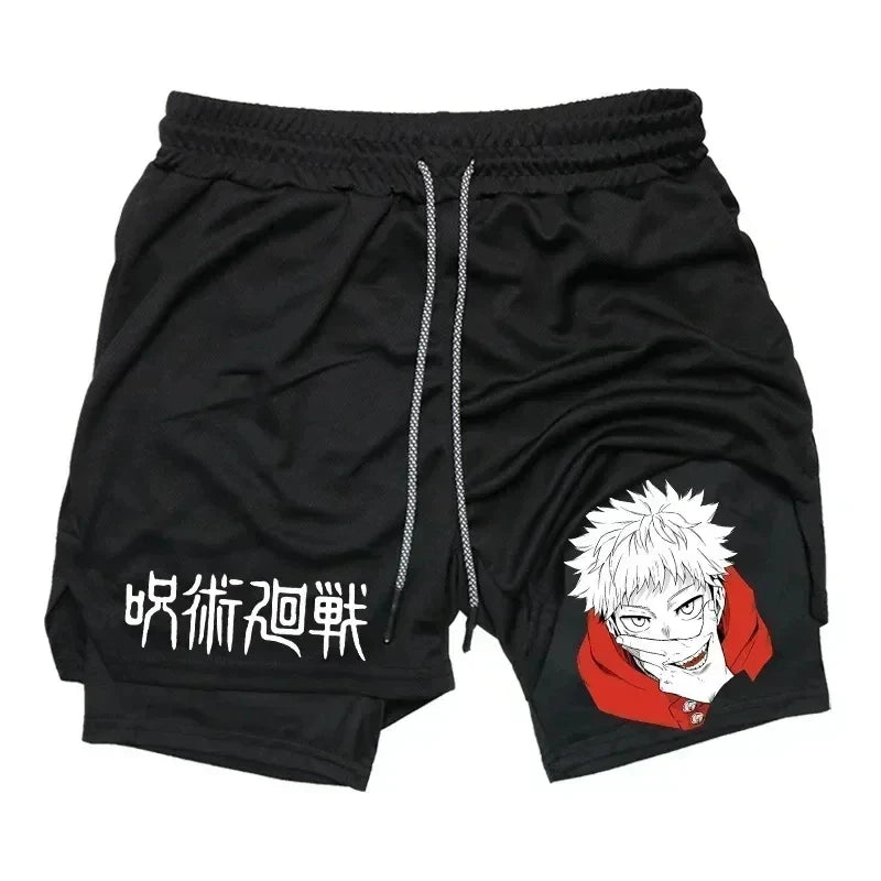 LAMLKKY" Jujutsu Kaisen 2-in-1 Performance Shorts – Premium Anime Gym Compression Shorts