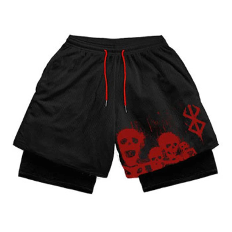 "HooThreads" Anime Performance 2-in-1 Shorts – Premium Bilayer Athletic Shorts for Men