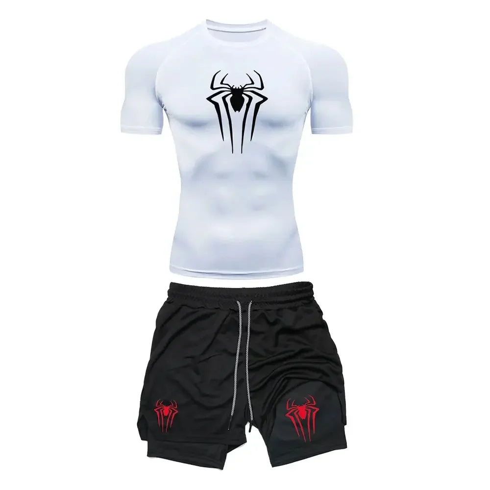 Men's "Spider Web" Y2K Compression Set – Premium Gym T-Shirt & Performance Shorts