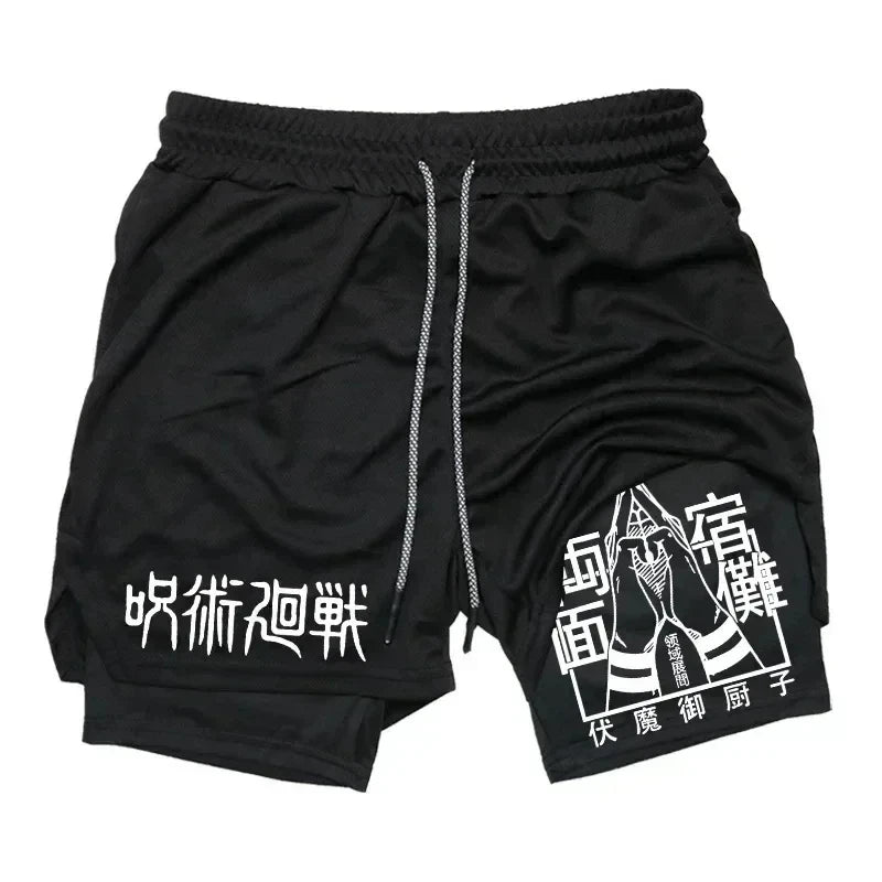 LAMLKKY" Jujutsu Kaisen 2-in-1 Performance Shorts – Premium Anime Gym Compression Shorts