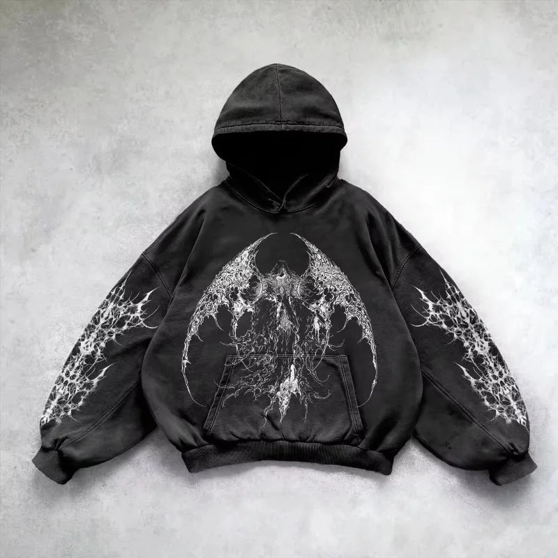 Retro Gothic "Evil Angel" Graphic Hoodie – Premium Y2K Punk Hip Hop Sweatshirt