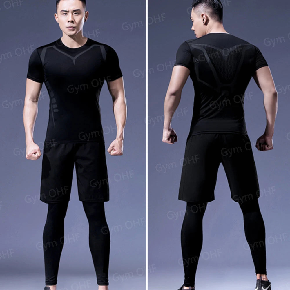 Men's "Heroic Spirit" Anime 2-in-1 Fitness Set – Compression Tee & Double-Deck Shorts
