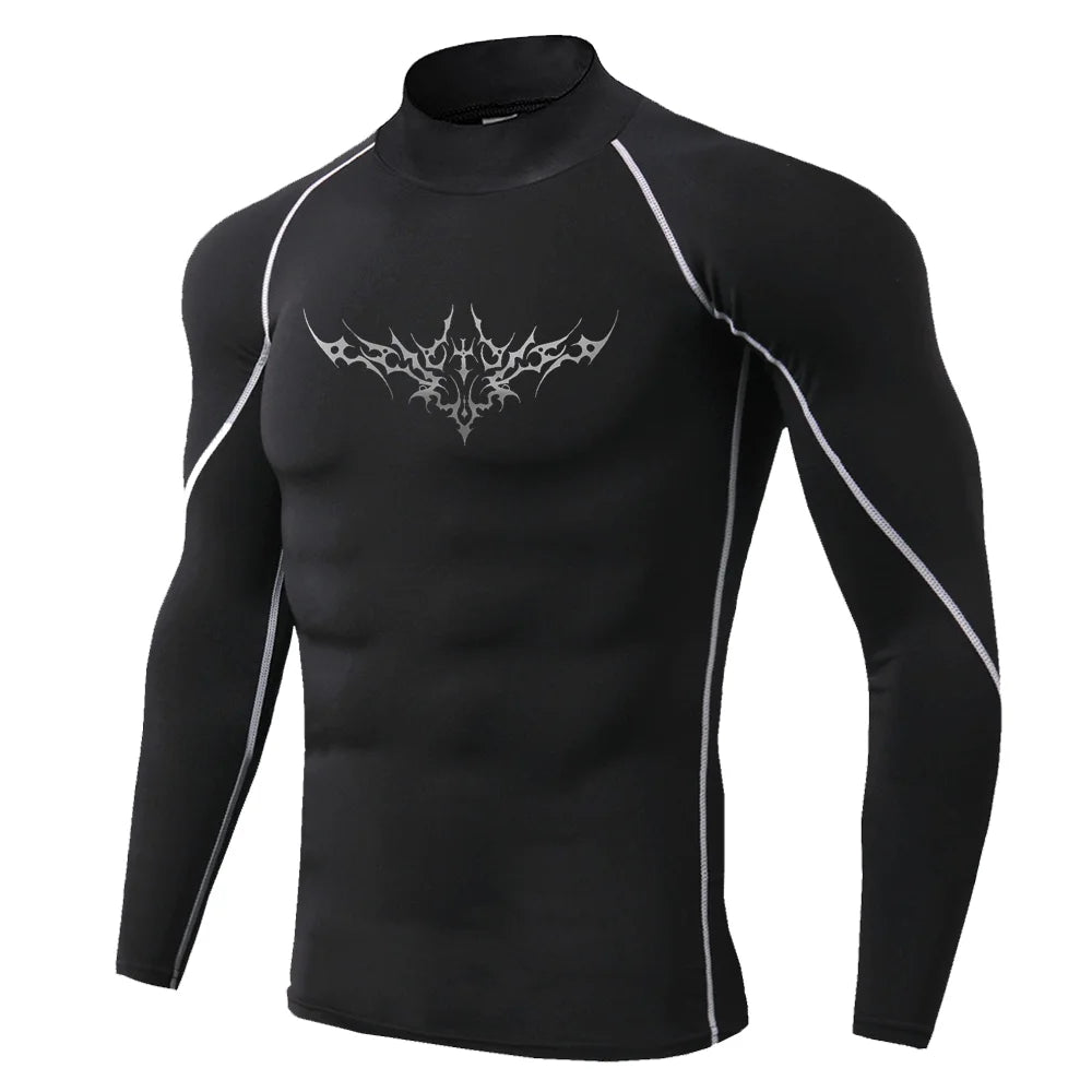 "pdmcms" Gothic Graphic High-Neck Compression Shirt – Premium Long Sleeve Fitness Top