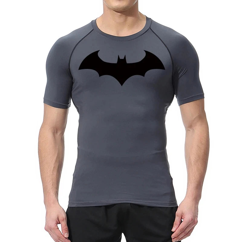 Men's "Bat Warrior" Compression Shirt – Premium Short Sleeve Rash Guard for Gym & BJJ
