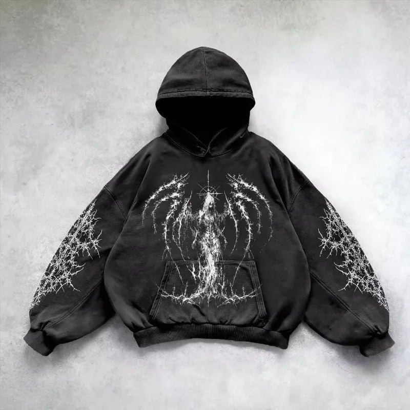 Retro Gothic "Evil Angel" Graphic Hoodie – Premium Y2K Punk Hip Hop Sweatshirt