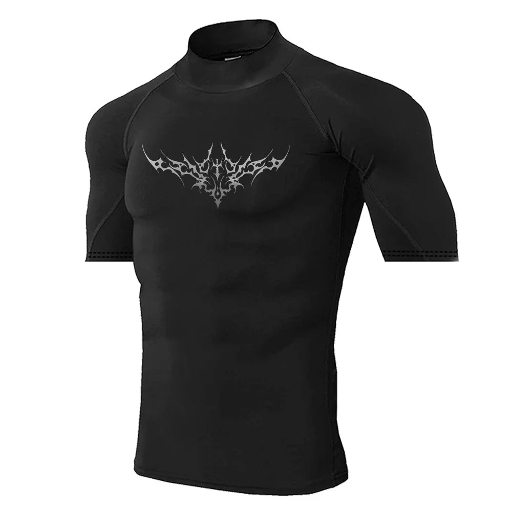 "pdmcms" Gothic Graphic High-Neck Compression Shirt – Premium Long Sleeve Fitness Top
