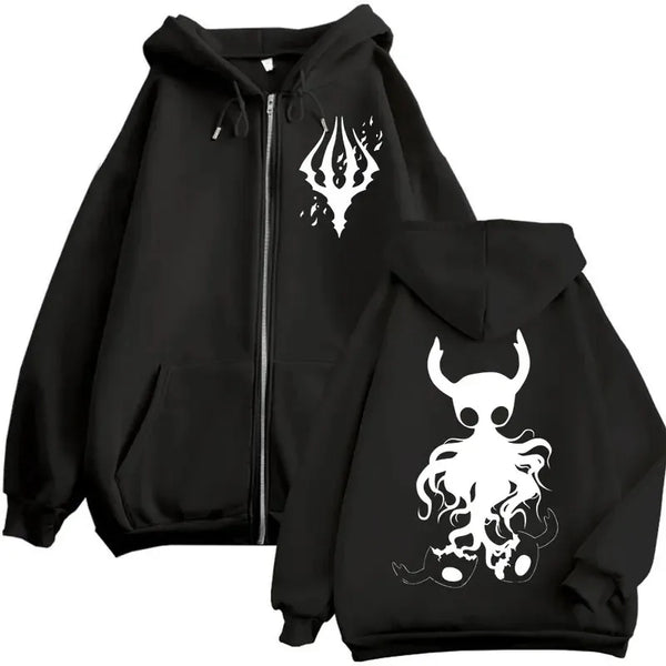 Official Hollow Knight "Knight & Hornet" Zipper Hoodie – Premium Fleece Gothic Sweatshirt