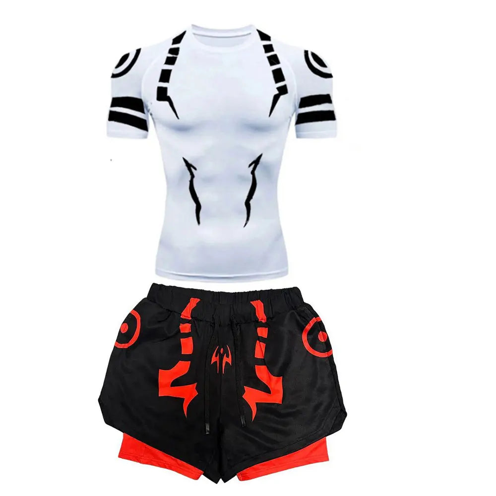 Men's "Jujutsu Kaisen" 3D Compression Set – Premium Gym Shirt & Training Shorts