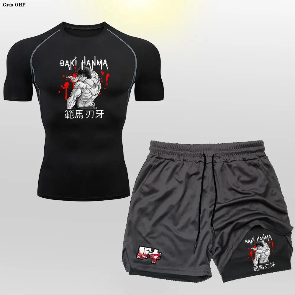 Men's "Baki Hanma: Grappler Edition" Compression Set – 2-in-1 Gym Tee & Shorts