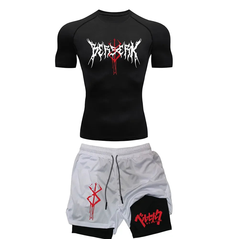 Men's "Berserk: Beast of Darkness" Compression Set – Premium Gym T-Shirt & Running Shorts
