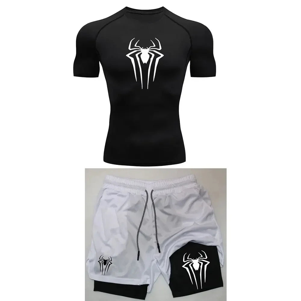 Men's "Spider Web" Y2K Compression Set – Premium Gym T-Shirt & Performance Shorts