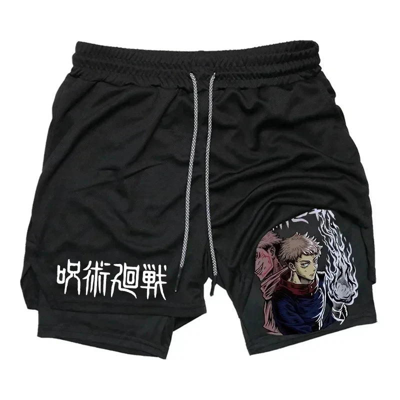 LAMLKKY" Jujutsu Kaisen 2-in-1 Performance Shorts – Premium Anime Gym Compression Shorts