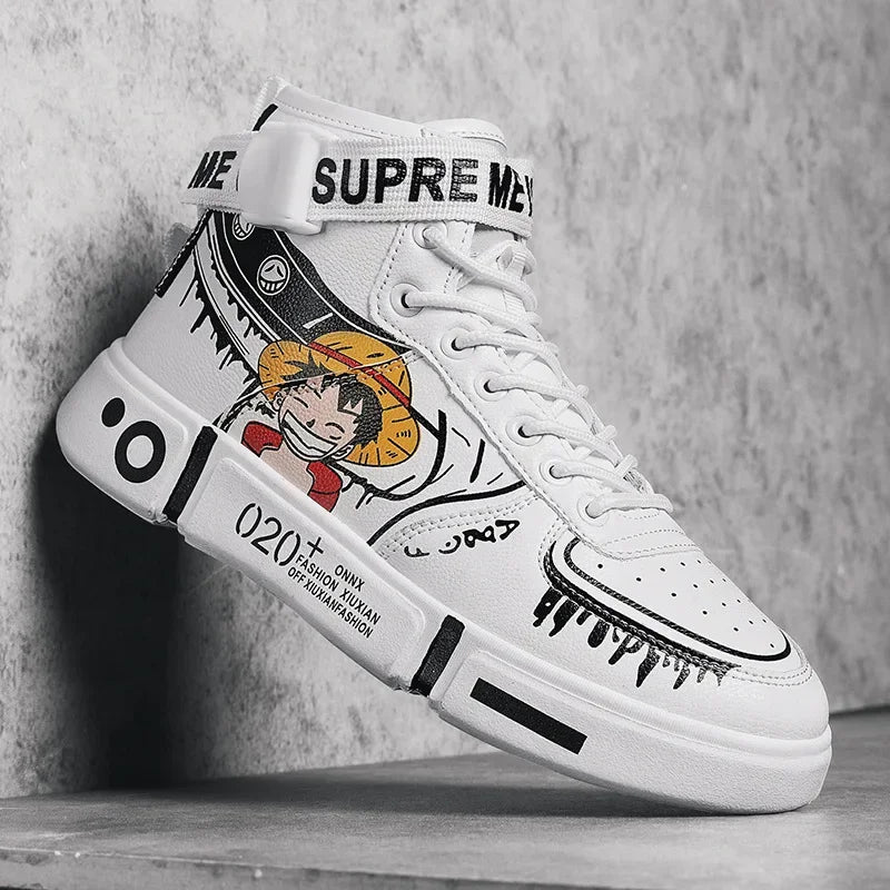 Official Bandai "One Piece: Luffy" High-Top Sneakers – Premium Anime Leisure Sports Shoes