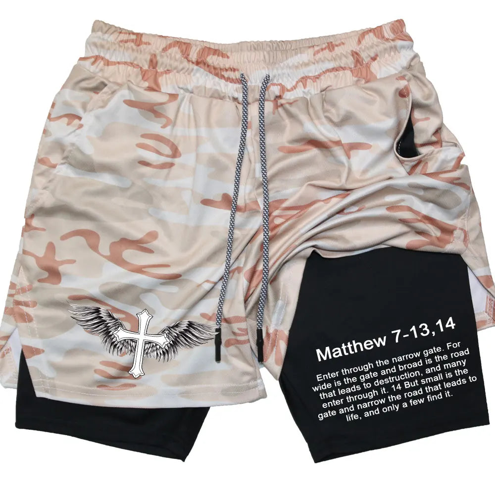 Official "Faith & Strength" 2-in-1 Performance Shorts – Bible Verse Gym Shorts for Men