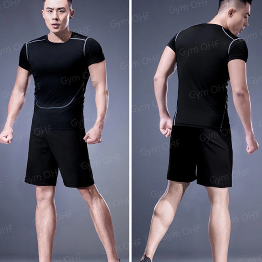Men's "Heroic Spirit" Anime 2-in-1 Fitness Set – Compression Tee & Double-Deck Shorts