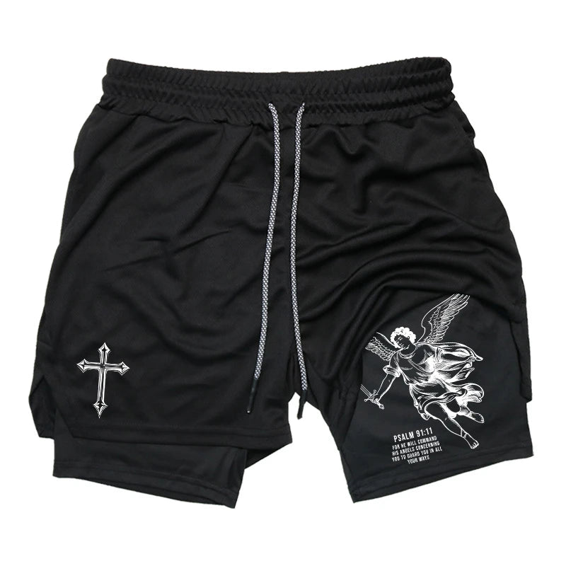 "Street Ninjas" Angel Cross 2-in-1 Performance Shorts – Quick-Dry Athletic Shorts with Phone Pocket
