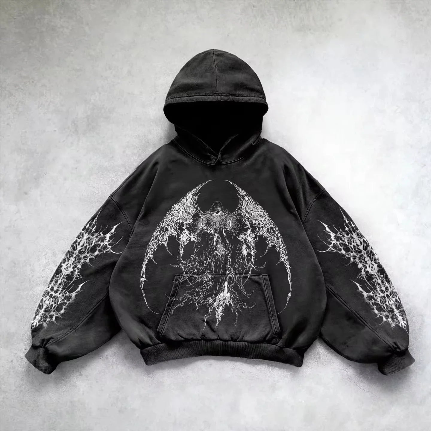 Retro Gothic "Evil Angel" Graphic Hoodie – Premium Y2K Punk Hip Hop Sweatshirt