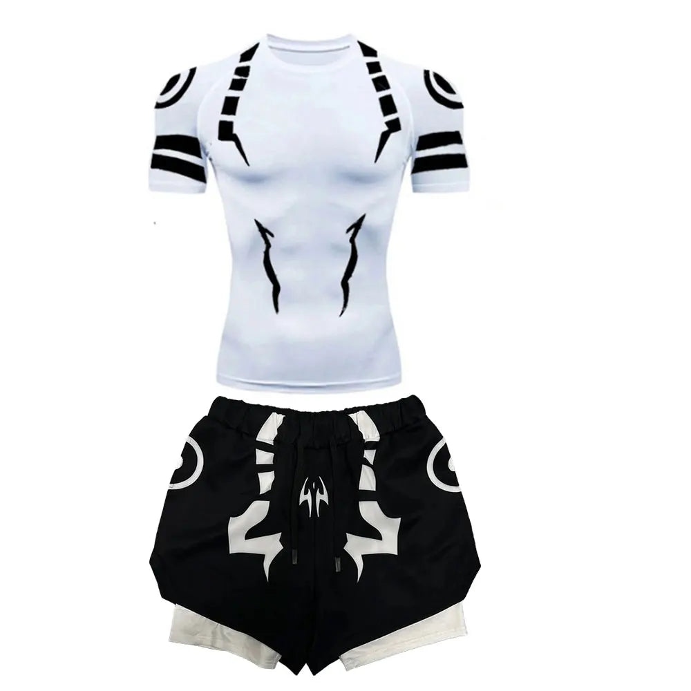 Men's "Jujutsu Kaisen" 3D Compression Set – Premium Gym Shirt & Training Shorts