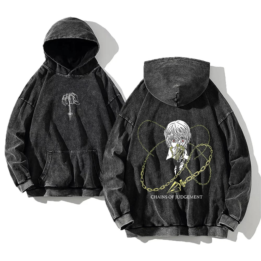 Official Hunter x Hunter Killua Zoldyck Vintage Washed Hoodie – Premium Oversized Cotton Sweatshirt
