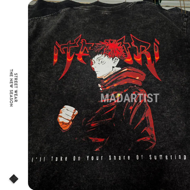 Official Bandai Jujutsu Kaisen "Itadori Yuuji" Vintage Washed T-Shirt – Premium Anime Streetwear