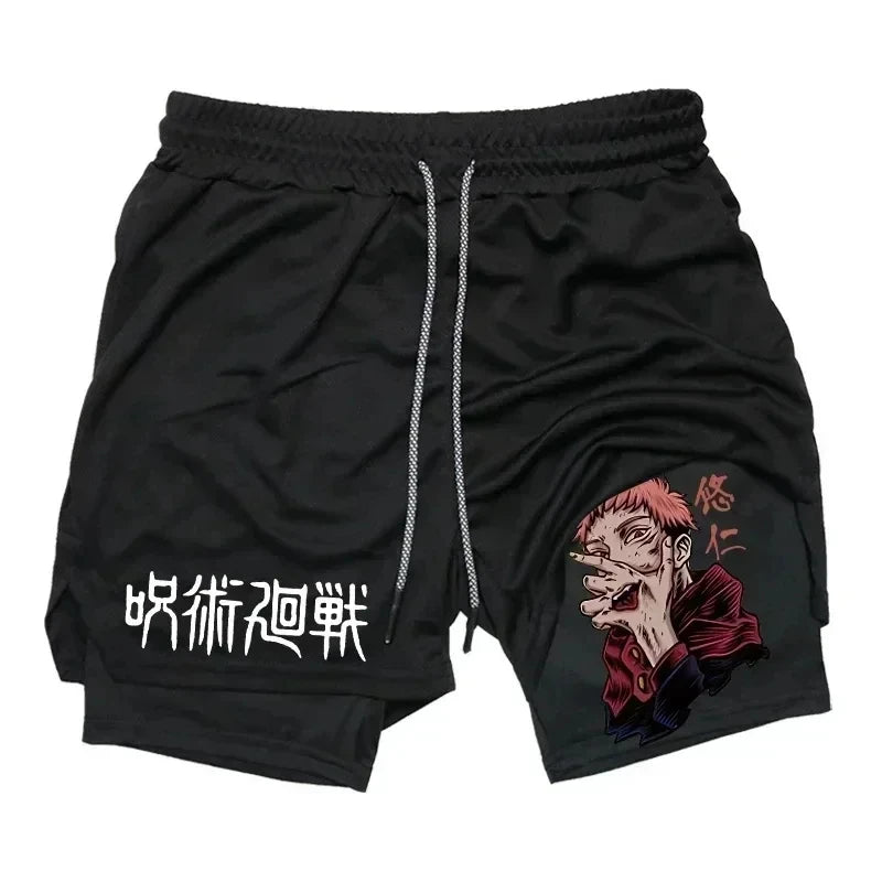 LAMLKKY" Jujutsu Kaisen 2-in-1 Performance Shorts – Premium Anime Gym Compression Shorts
