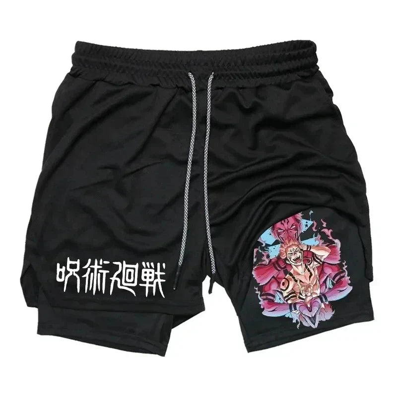 LAMLKKY" Jujutsu Kaisen 2-in-1 Performance Shorts – Premium Anime Gym Compression Shorts