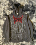 Y2K "Dark Streetwear" Oversized Zip-Up Hoodie – Vintage 90s Gothic Skull Print Sweatshirt