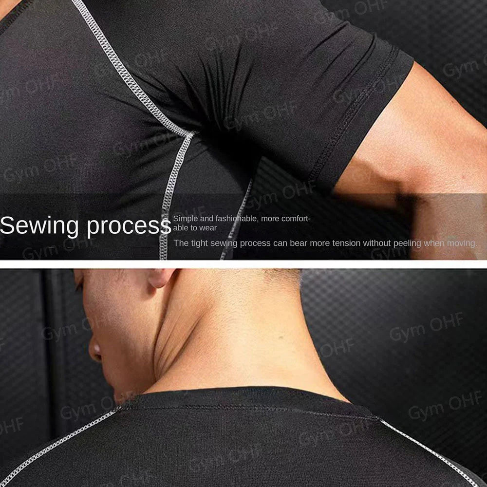 Men's "Anime Funny Face" 2-in-1 Fitness Set – Compression Tee & Double-Deck Shorts