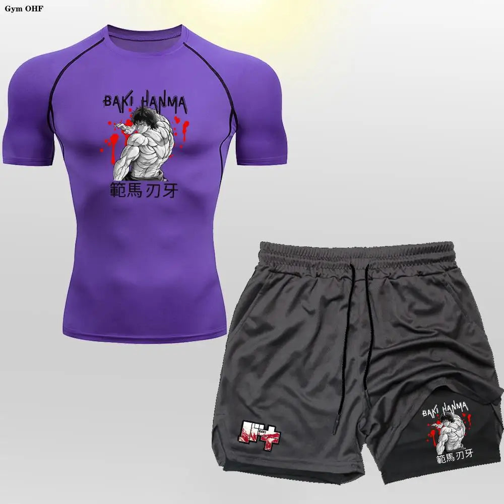 Men's "Baki Hanma: Grappler Edition" Compression Set – 2-in-1 Gym Tee & Shorts