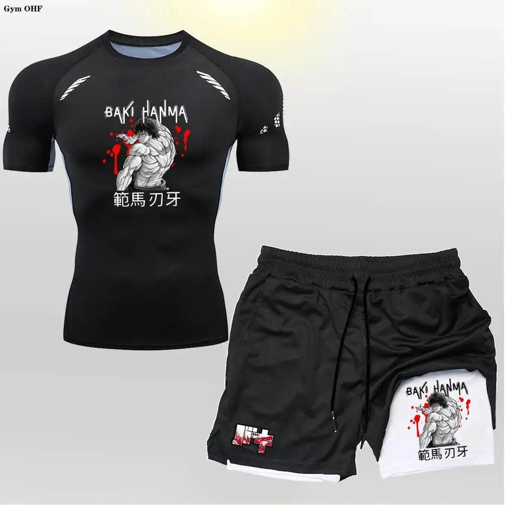 Men's "Baki Hanma: Grappler Edition" Compression Set – 2-in-1 Gym Tee & Shorts