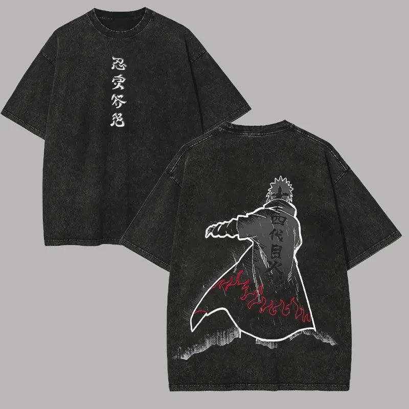Official Bandai "Minato Namikaze" Acid Wash T-Shirt – Premium "Fourth Hokage" Back Print Tee