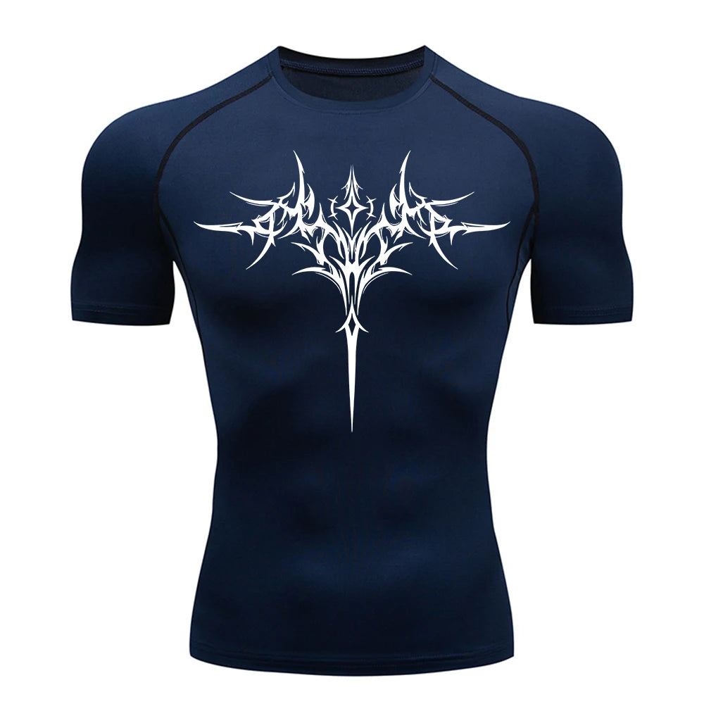 Men's "Retro Gothic" Compression Tee – Trendy Quick-Dry Fitness & Streetwear Top