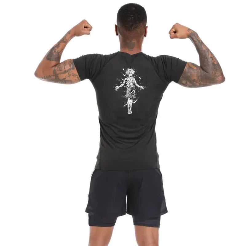 Men's "Elite Motion" Compression Shirt – Quick-Dry Graphic Athletic Tee for Gym & Fitness