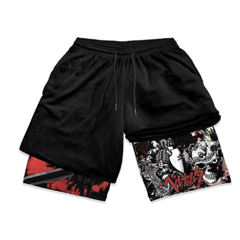 "HooThreads" Anime Performance 2-in-1 Shorts – Premium Bilayer Athletic Shorts for Men