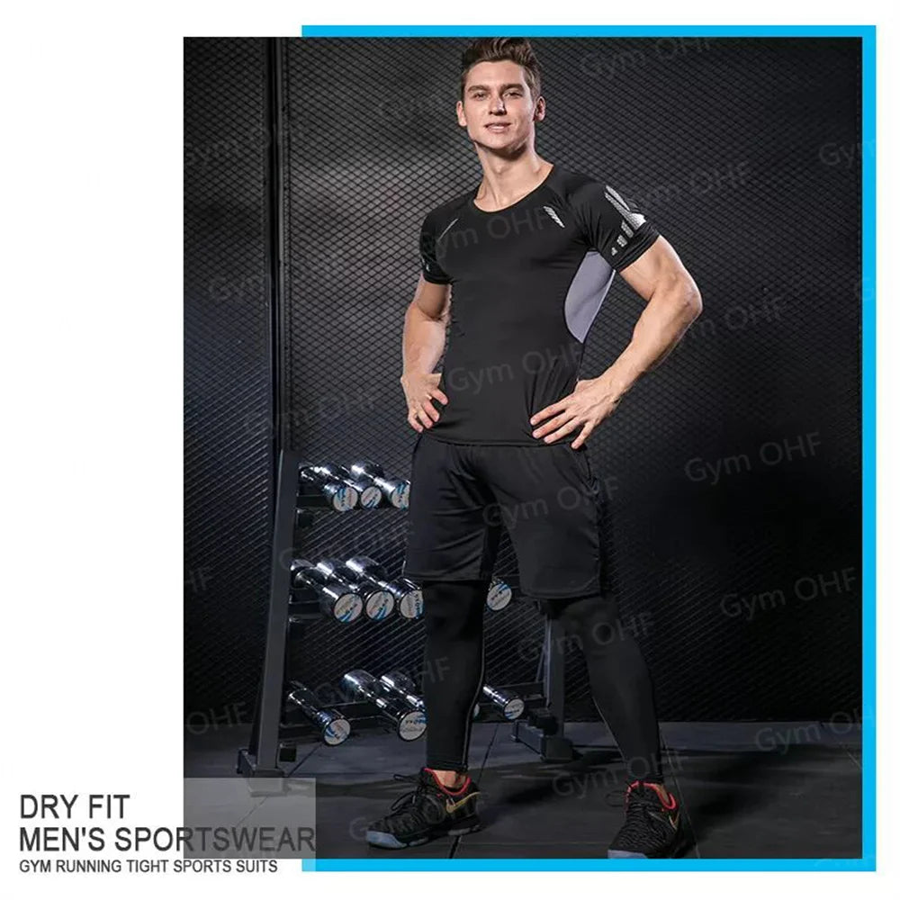 Men's "Heroic Spirit" Anime 2-in-1 Fitness Set – Compression Tee & Double-Deck Shorts