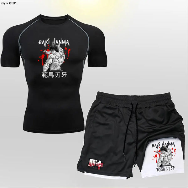 Men's "Baki Hanma: Grappler Edition" Compression Set – 2-in-1 Gym Tee & Shorts