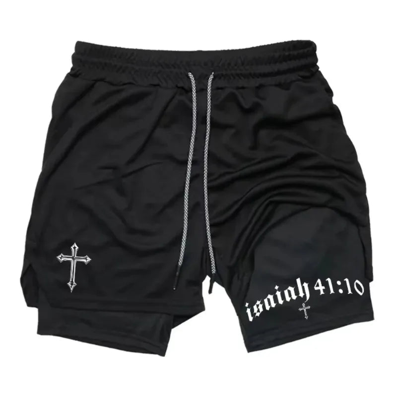 Men's "Faith Warrior" 2-in-1 Athletic Shorts – Christian Gym Shorts with Phone Pocket & Towel Loop