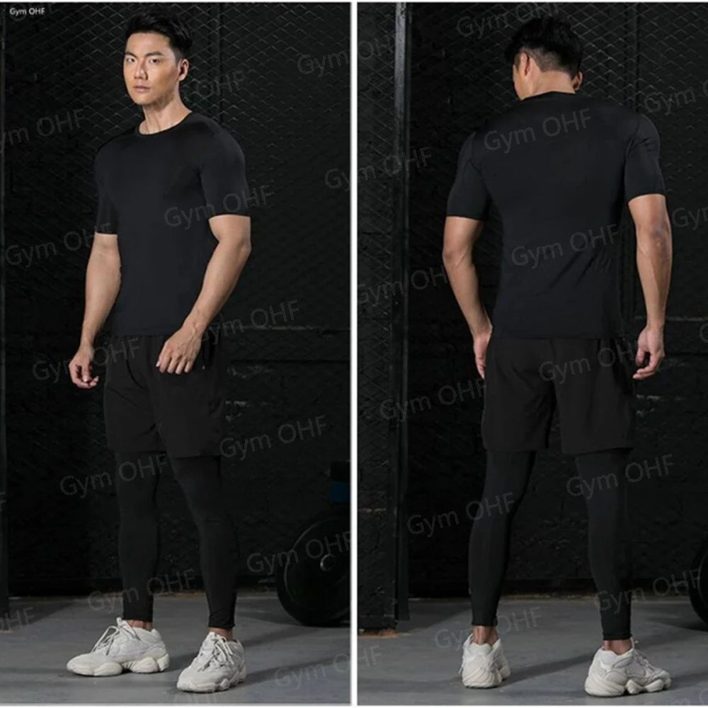 Men's "Heroic Spirit" Anime 2-in-1 Fitness Set – Compression Tee & Double-Deck Shorts