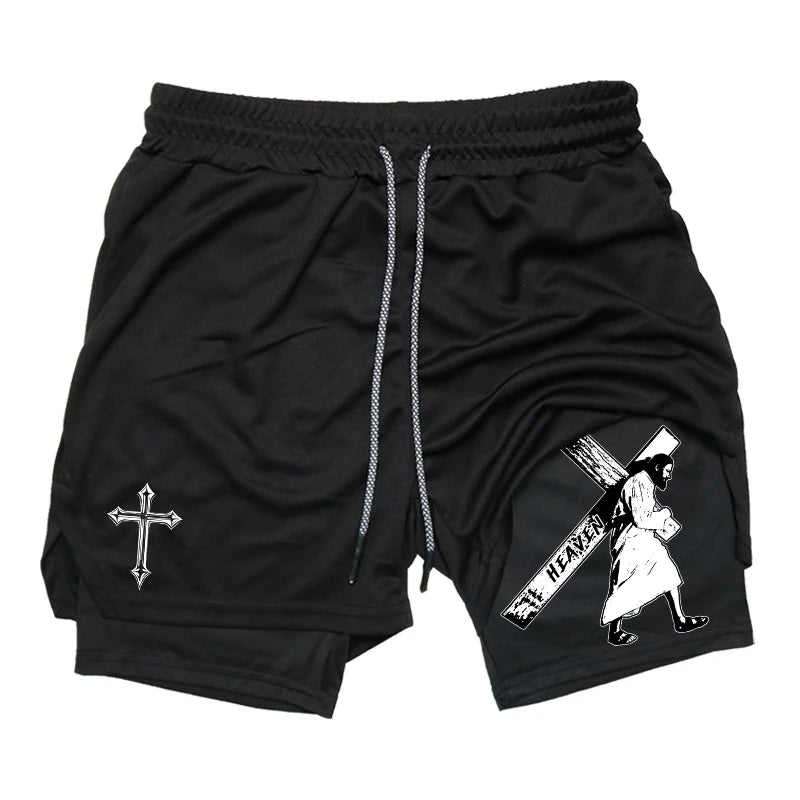 "Street Ninjas" Angel Cross 2-in-1 Performance Shorts – Quick-Dry Athletic Shorts with Phone Pocket