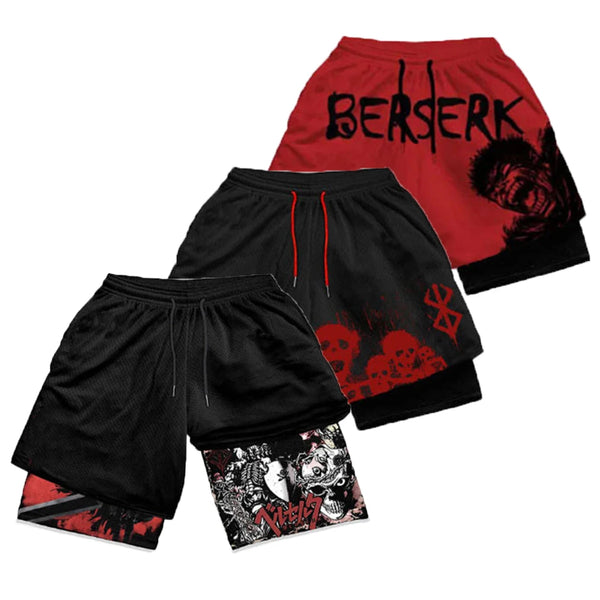 "HooThreads" Anime Performance 2-in-1 Shorts – Premium Bilayer Athletic Shorts for Men