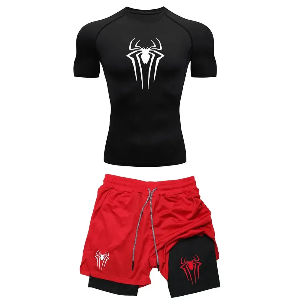 Men's "Spider Web" Y2K Compression Set – Premium Gym T-Shirt & Performance Shorts