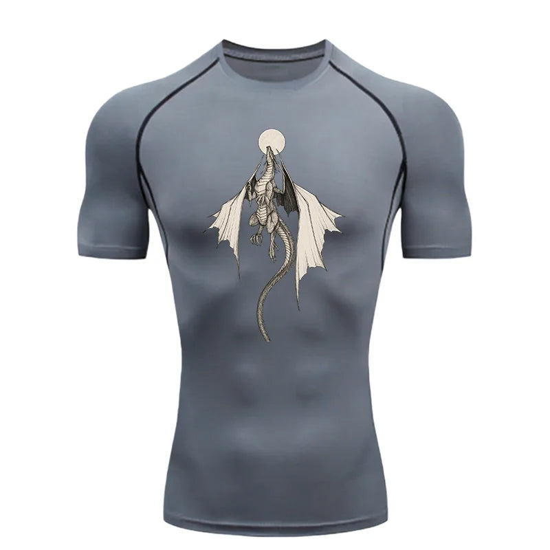 Men's "Midnight Dragon" Compression Shirt – Premium Short Sleeve Rash Guard for Gym & MMA