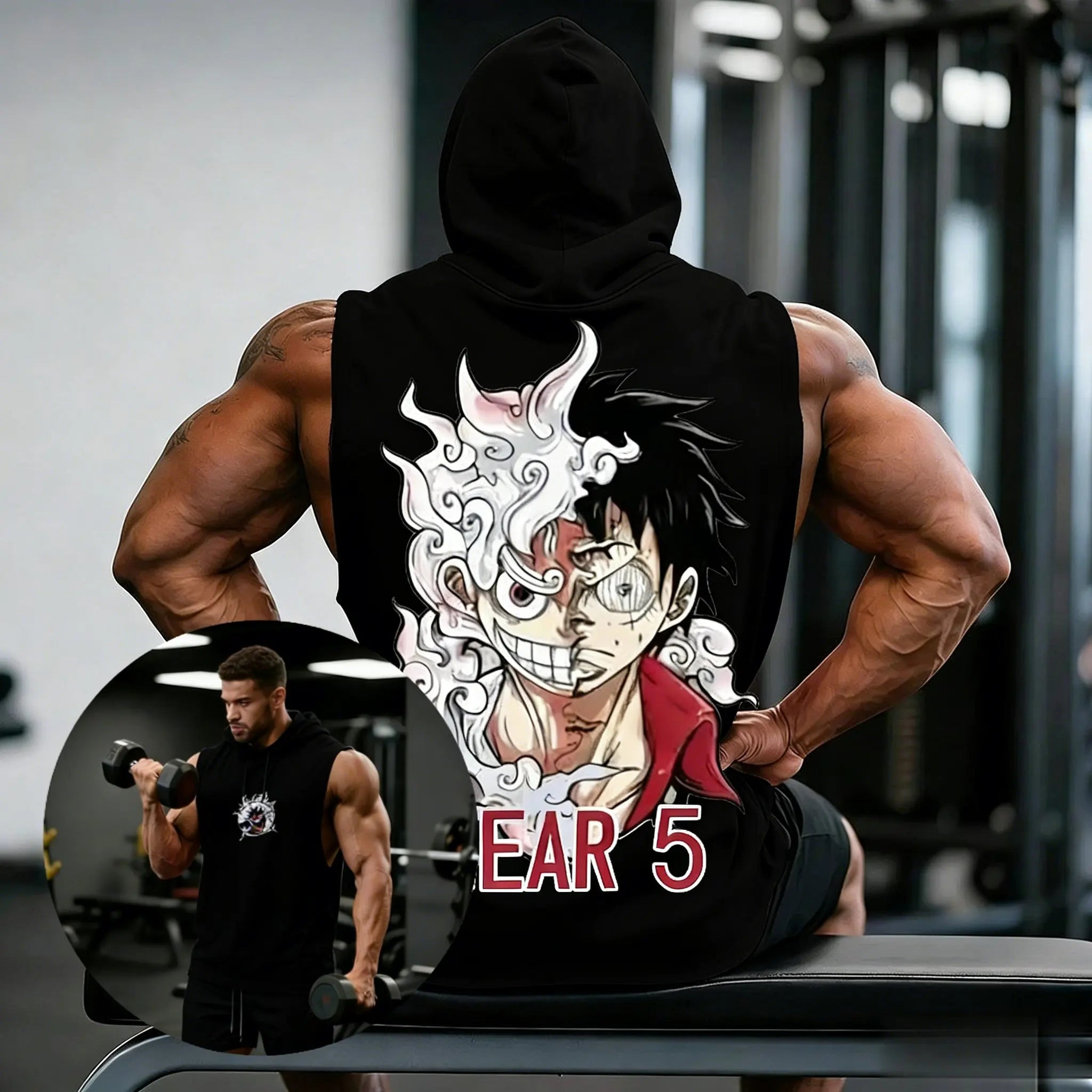 Official One Piece Luffy Gear 5 Hooded Tank Top – Premium "Sun God Nika" Gym Vest
